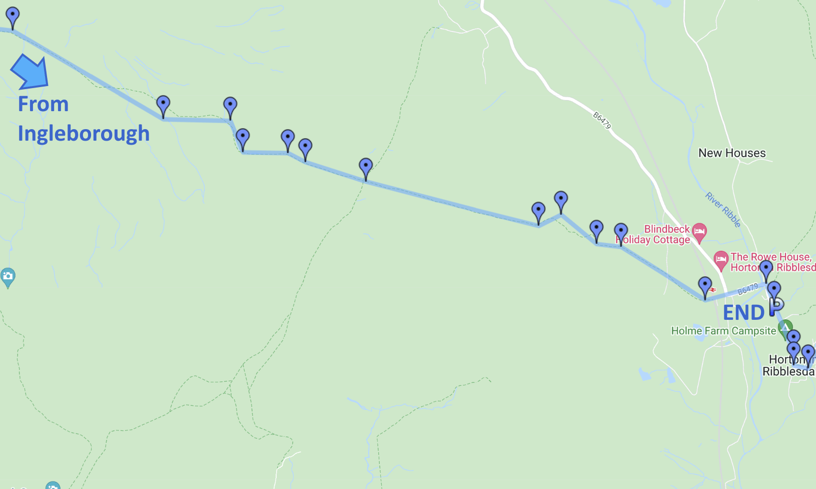 google map of three peak challenge route stage five