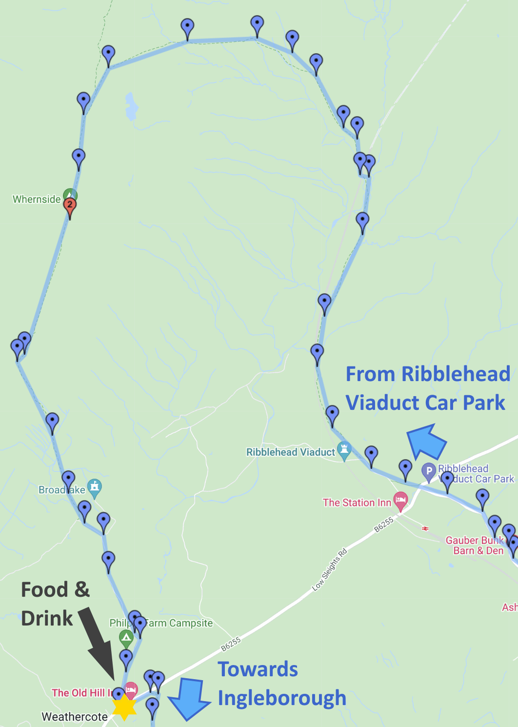 google map of three peak challenge route stage three